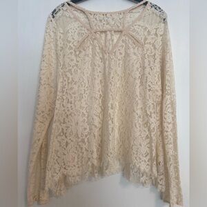 Free People Lace Long-Sleeve Top - Size Large